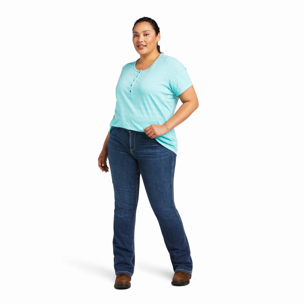 Top Ariat Rebar Henley Donna Verde Acqua Chiaro Blu | IT452EHPG