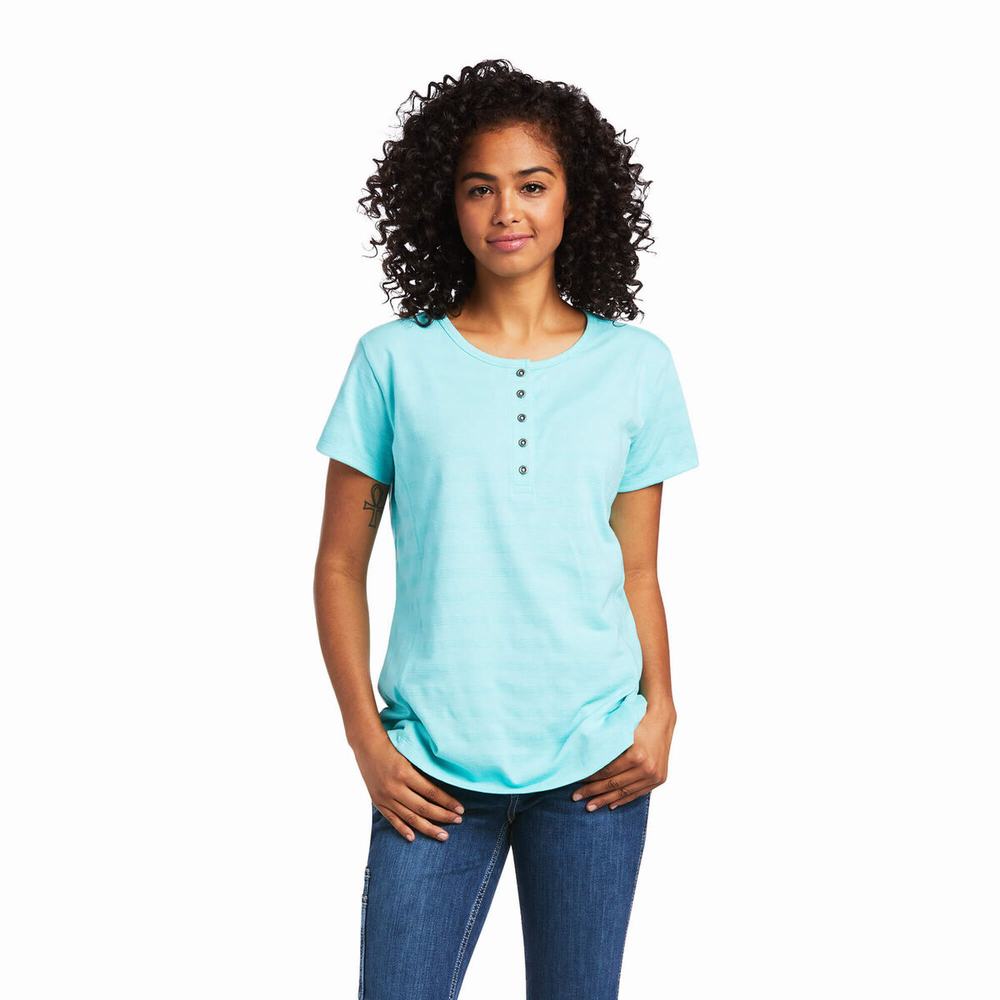 Top Ariat Rebar Henley Donna Verde Acqua Chiaro Blu | IT452EHPG