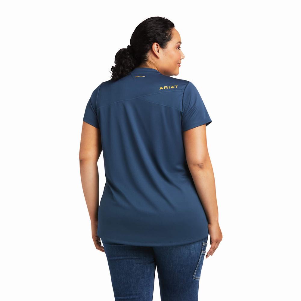 Top Ariat Rebar Polartec Elite All Season Donna Blu Verdi Profondo | IT538LFTA