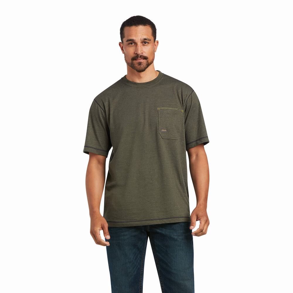 Top Ariat Rebar Workman Reflective Flag Uomo Verde Oliva | IT546HVDT