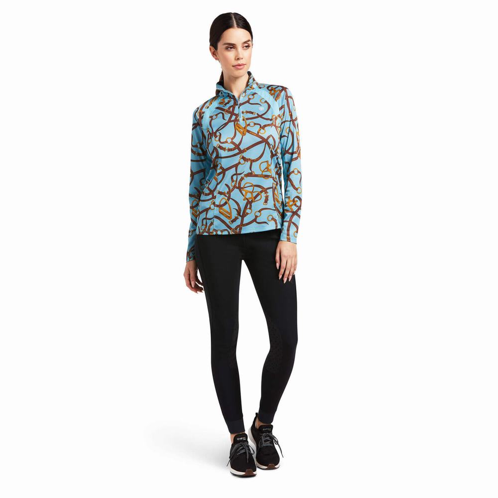 Top Ariat Sunstopper 2.0 1/4 Zip Donna Blu | IT065UTBV