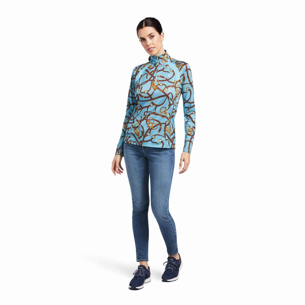 Top Ariat Sunstopper 2.0 1/4 Zip Donna Blu | IT065UTBV