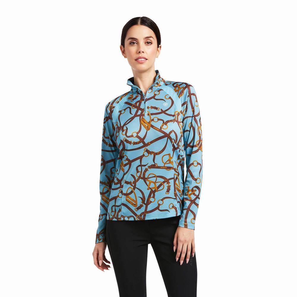 Top Ariat Sunstopper 2.0 1/4 Zip Donna Blu | IT065UTBV