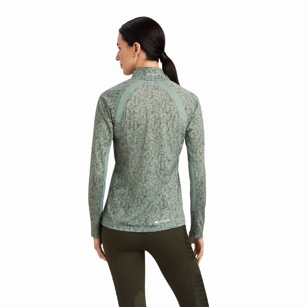 Top Ariat Sunstopper 2.0 1/4 Zip Donna Verdi | IT924OTLH